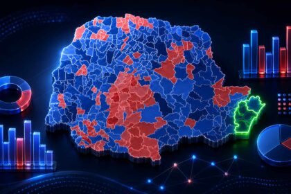 Mapa com os resultados das eleições de 2022 nos municípios do Paraná