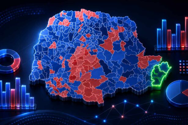 Mapa com os resultados das eleições de 2022 nos municípios do Paraná