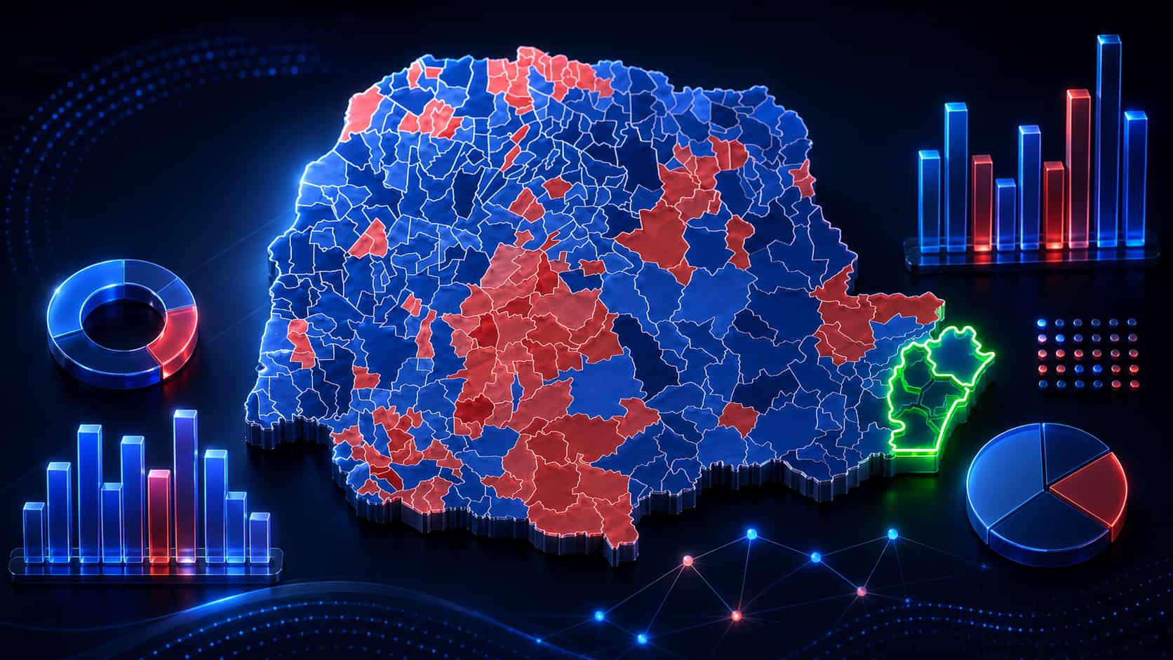 Mapa com os resultados das eleições de 2022 nos municípios do Paraná
